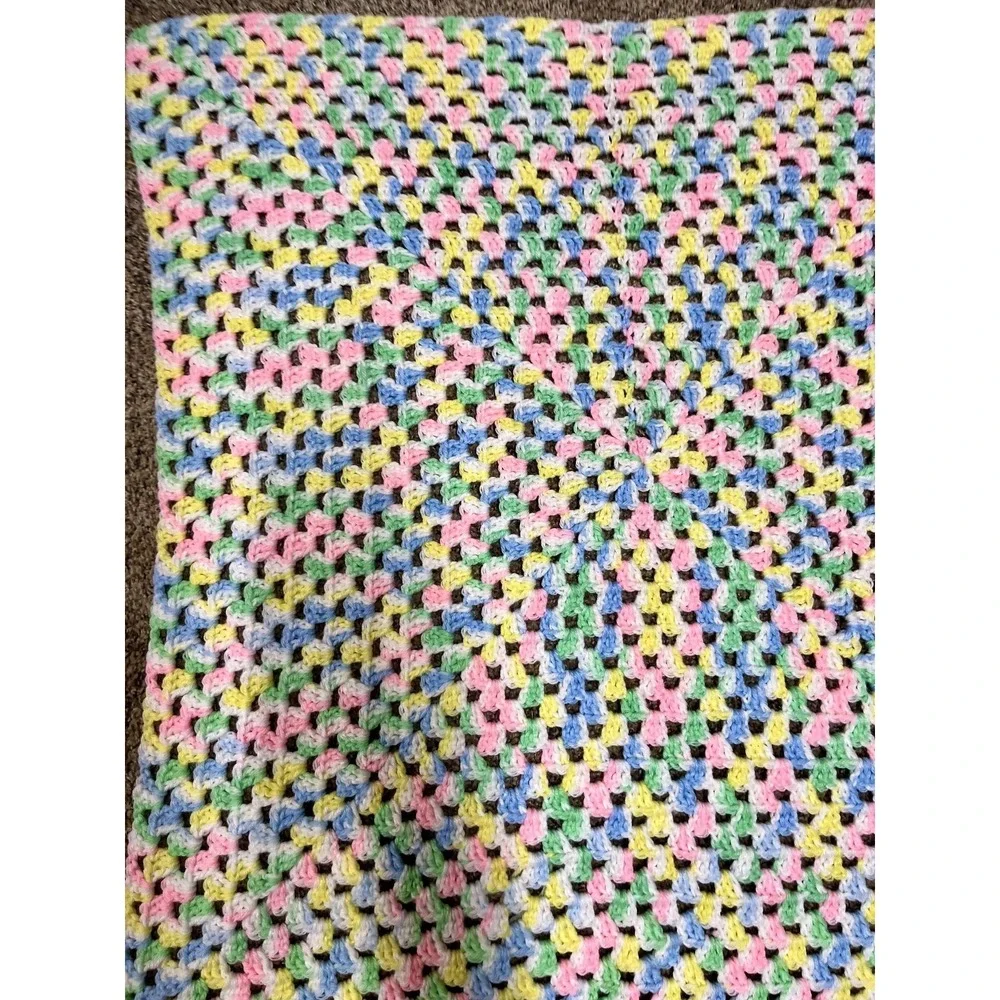 Handmade Baby Girl Crochet‎ Receiving Blanket Multicolor Pastel Soft Throw